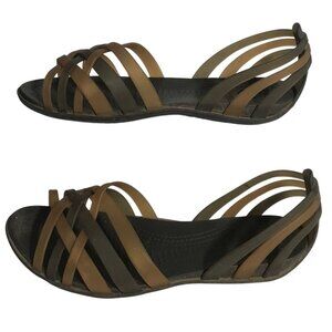 Crocs Sandals Isabella Huarache Jelly Flats Women's 5 Brown Tan Strappy